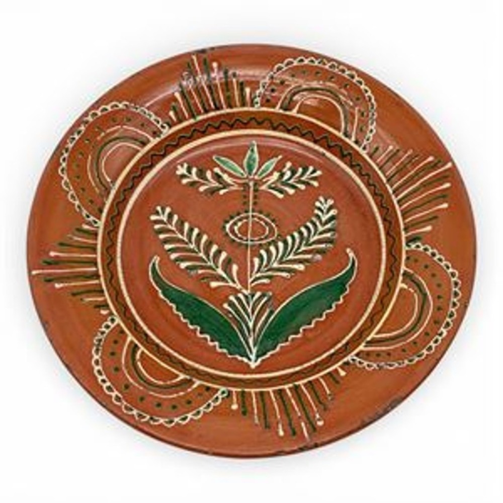 Turtle Creek Potters 13in Vintage Lead Glazed Moravian Redware Bowl Mary Shooner